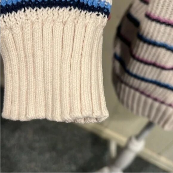 LOFT Cotton V Neck Sweater Beige with stripes Size XL - Picture 3 of 9